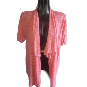 Faded Glory Pink Knit Open-Front Short Sleeve Waterfall Cardigan 1X